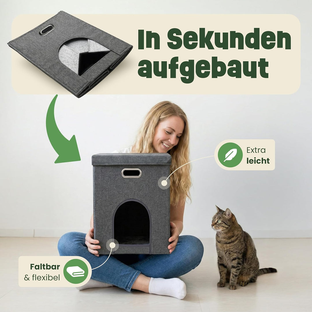 zooprinz katzenhöhle cat cave – kuschelhöhle für Katzen & grosse Katze, warmes katzenbett beige mit