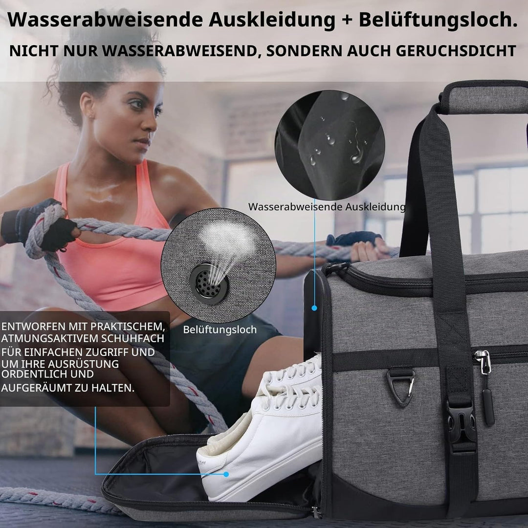 Lubardy Sporttasche Reisetasche Gross 40L Wasserdicht mit Sporthandtuch Schuhfach Nassfach Weekender