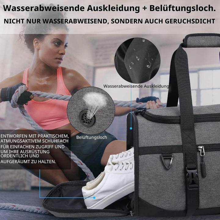 Lubardy Sporttasche Reisetasche Gross 40L Wasserdicht mit Sporthandtuch Schuhfach Nassfach Weekender