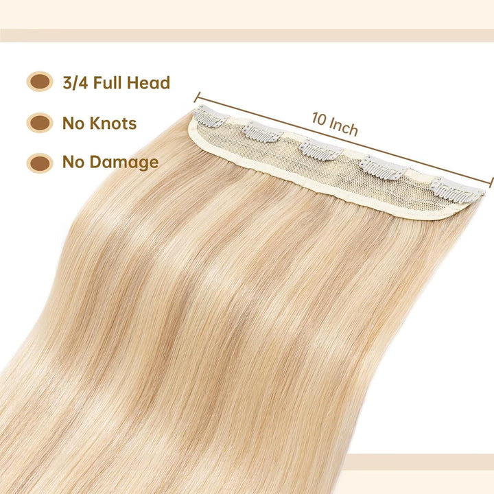 TESS Clip in Extensions Echthaar Blond Balayage 25 cm, Ein Stück Clip in Echthaar Haarverlängerung 5