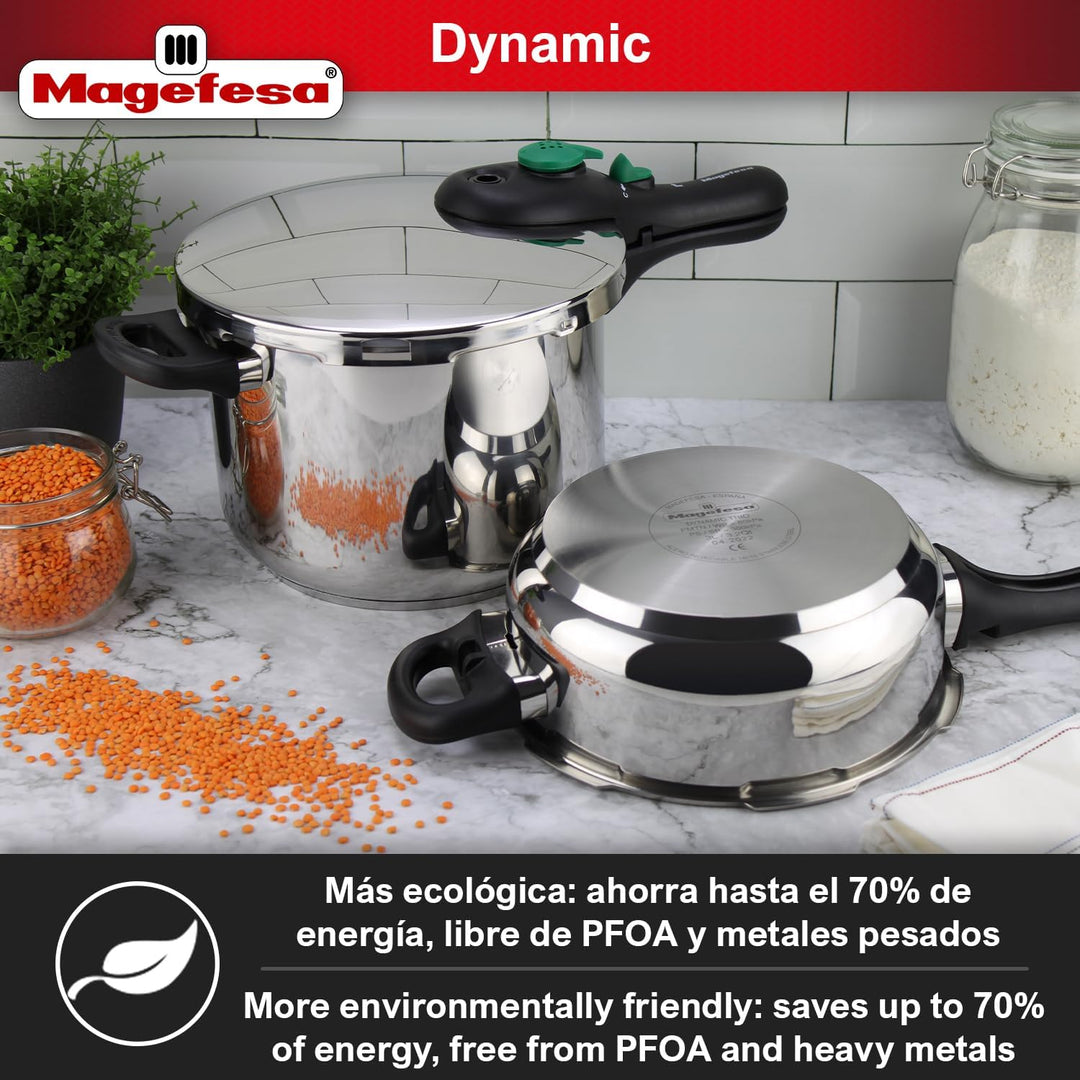 MAGEFESA ® Dynamic Schnellkochtopf 6 Liter + Korb, hergestellt aus 18/10 Edelstahl, für alle Herdart