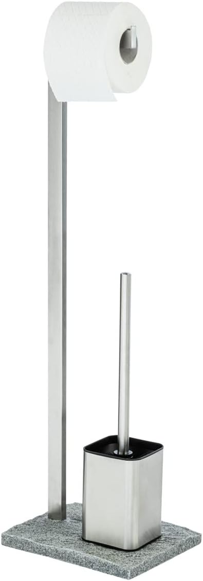 WENKO Stand WC-Garnitur Granit, Ständer für Toilettenpapier & Toilettenbürste, WC-Papierhalter in St