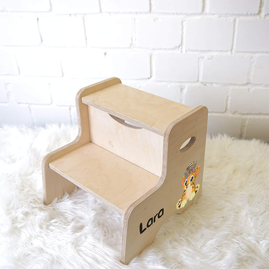 Tritthocker Kinder, Hocker aus Holz für Bad und Küche, Holzhocker personalisierter Toilettenhocker m