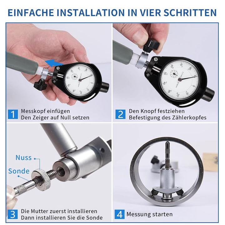 Innenmikrometer, Bohrungslehre Messuhr set 50-160mm Hohe Präzision 0,001mm Messuhr mit 12 Sonden, In