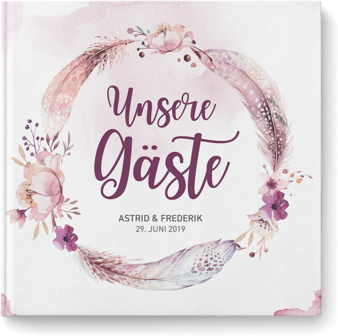 DeinWeddingshop Gästebuch Hochzeit - personalisiert - Hochzeitsgästebuch, Hardcover 21x21 cm (Inhalt