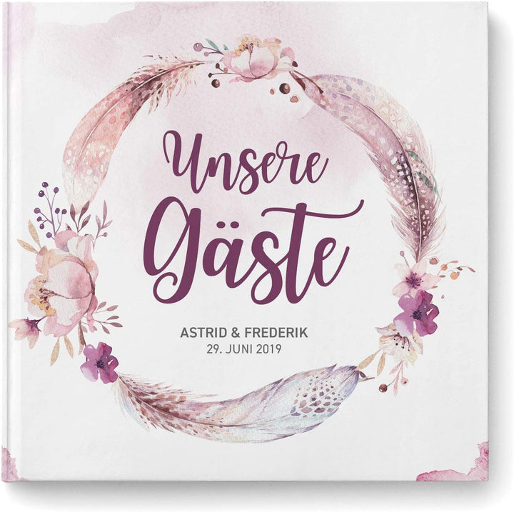 DeinWeddingshop Gästebuch Hochzeit - personalisiert - Hochzeitsgästebuch, Hardcover 21x21 cm (Inhalt