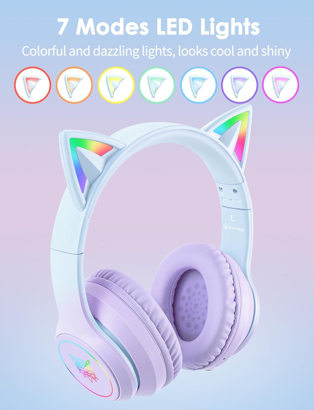 Bluetooth-Kopfhörer mit LED-Katzenohren – Kabelloses Over-Ear Headset mit Mikrofon, Hi-Fi Stereo-Sou