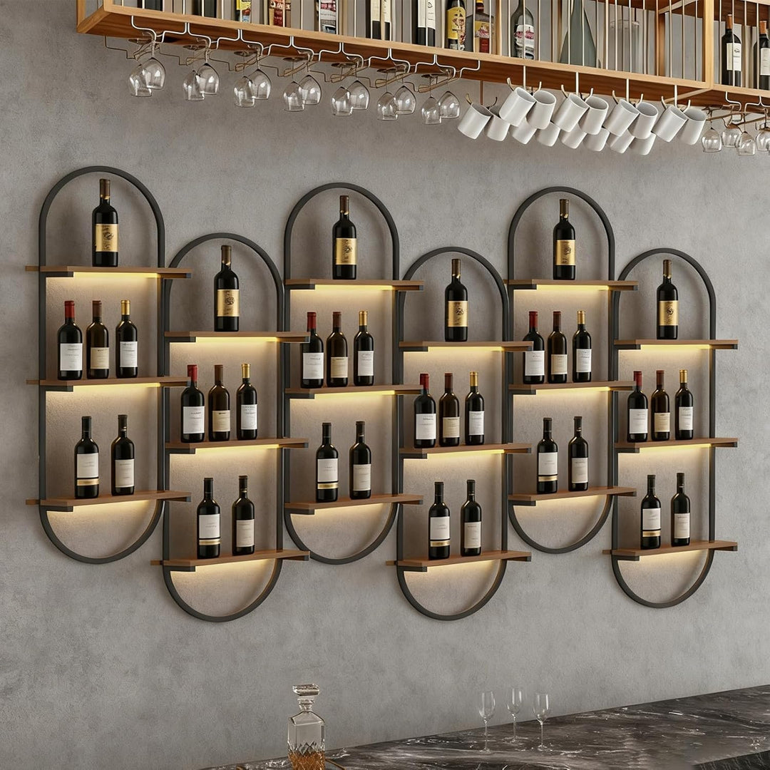 Weinregal Wand aus Metall, schwarzes schwebendes Industrieregal, 3-stufiger Wandmontage Wine Display