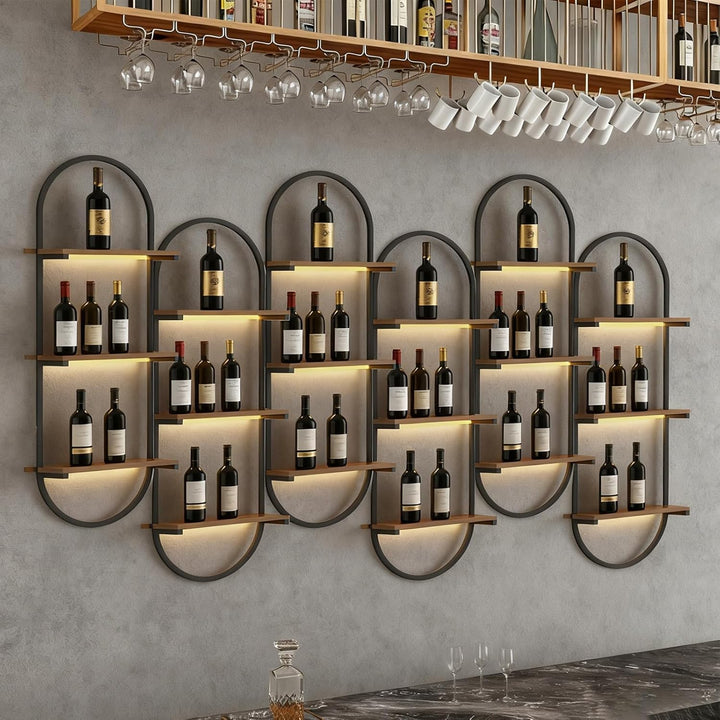Weinregal Wand aus Metall, schwarzes schwebendes Industrieregal, 3-stufiger Wandmontage Wine Display