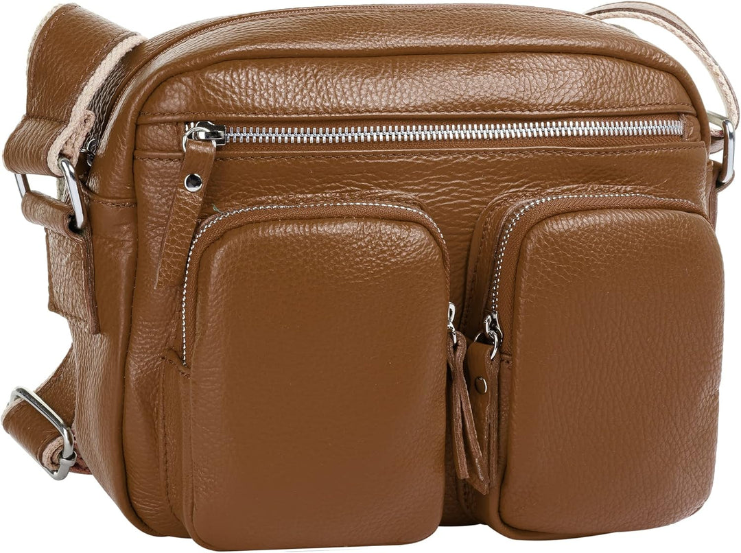 Samantha Look Umhängetasche echt Leder Damen | Made in Italy, Crossbody Bag mit Aussentaschen, Schul