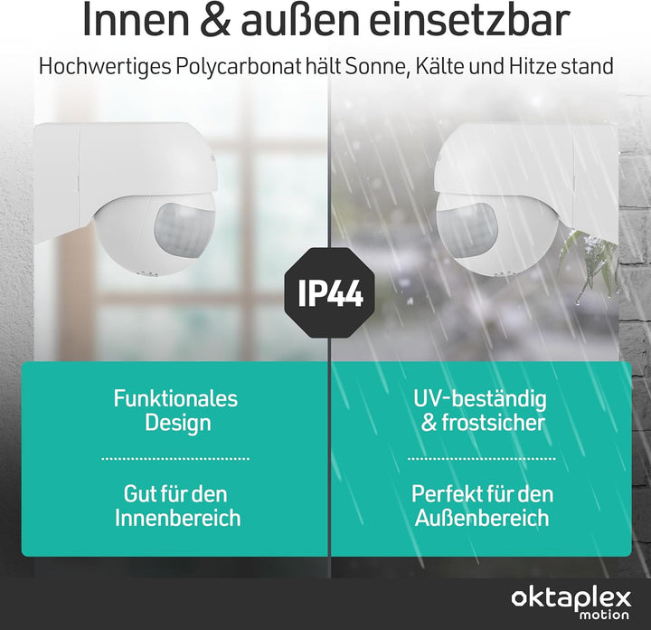 Oktaplex Ana Bewegungsmelder Aussen schwenkbar 230V IP44 180° Bewegungssensor 12m Reichweite weiss A