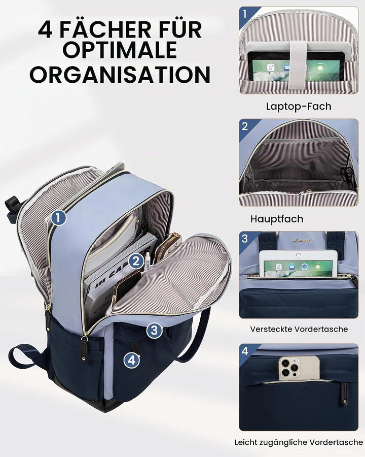 LOVEVOOK Rucksack Damen Herren, Schulrucksack Teenager Mädchen mit 15,6 Zoll Laptop-Fach, Wasserdich