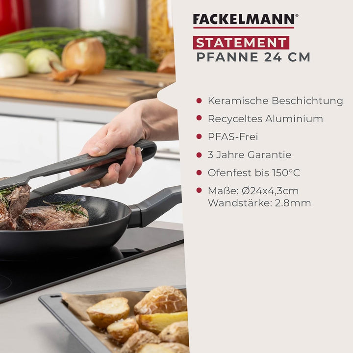 Fackelmann Pfanne 24cm Statement – Keramik beschichtete Pfanne - Recyceltes Aluminium mit Antihaft-B
