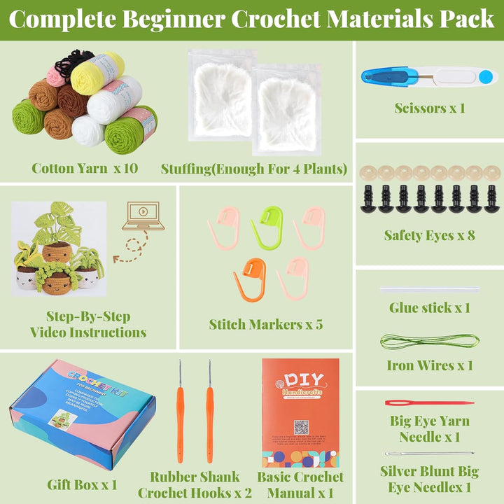 ASTNIC Häkelset für Anfänger, Häkelpflanzen Topfkaktus stricken, Häkel Starter Kits für Erwachsene m