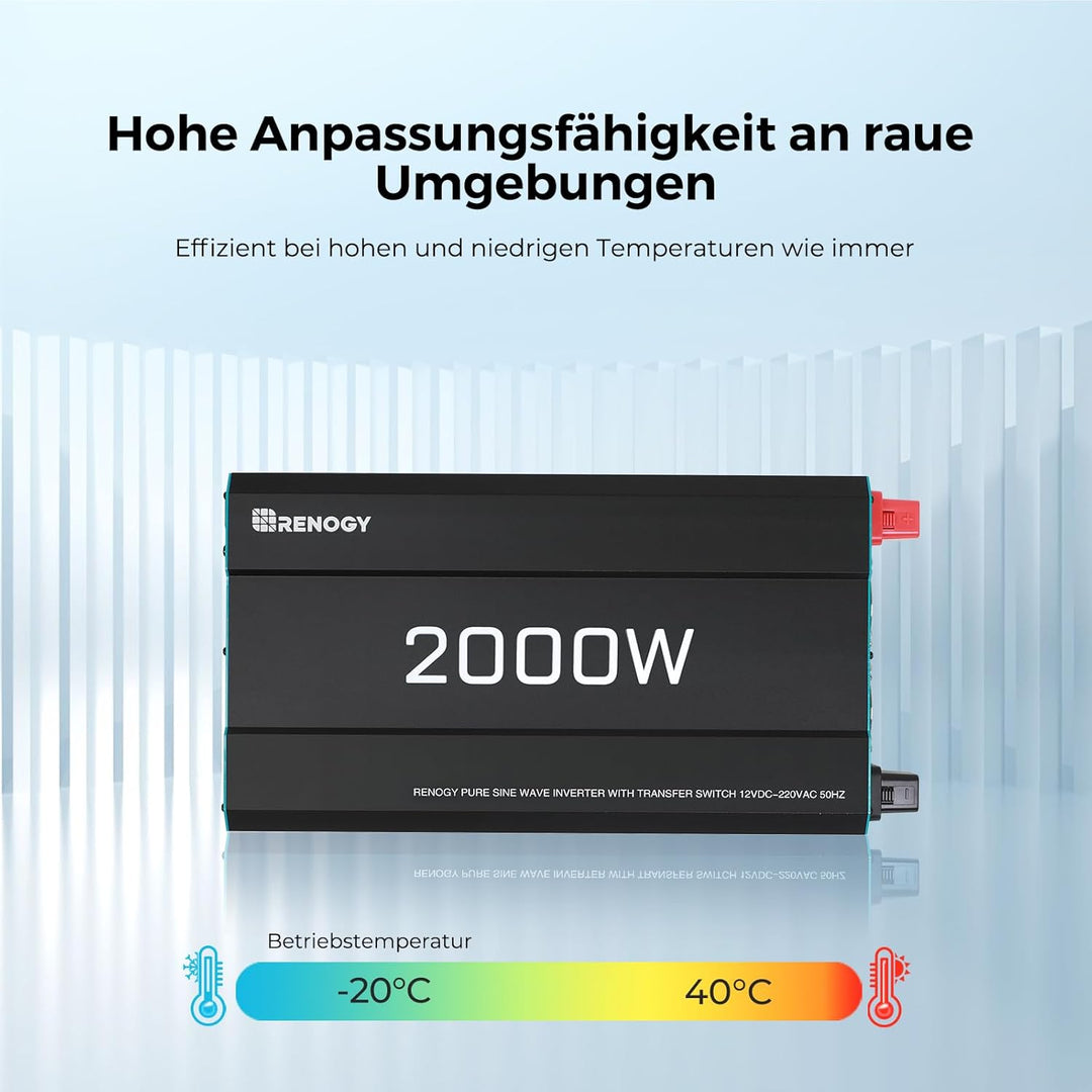 Renogy 2000W/4000W 12V zu 230V Reiner Sinus Wechselrichter mit Netzvorrangschaltung, Spannungswandle