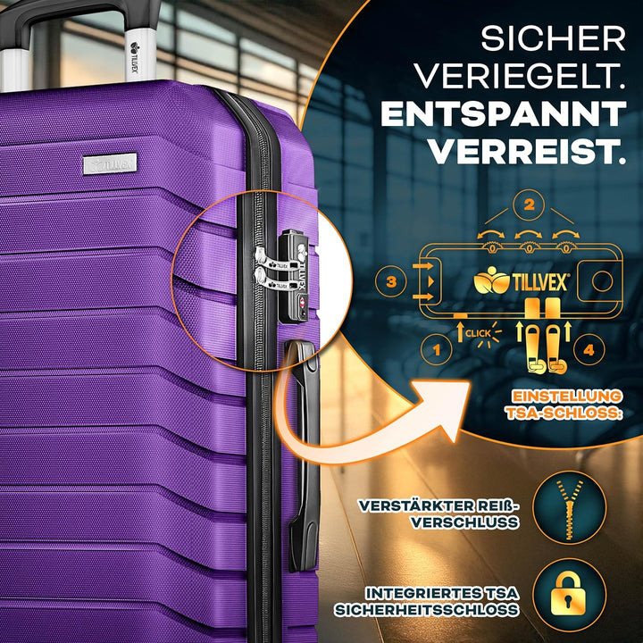 tillvex® Reisekoffer Set 3-TLG. + Gepäckwaage, 3X Koffergurte & 3X Kofferanhänger | Kofferset 4 Roll