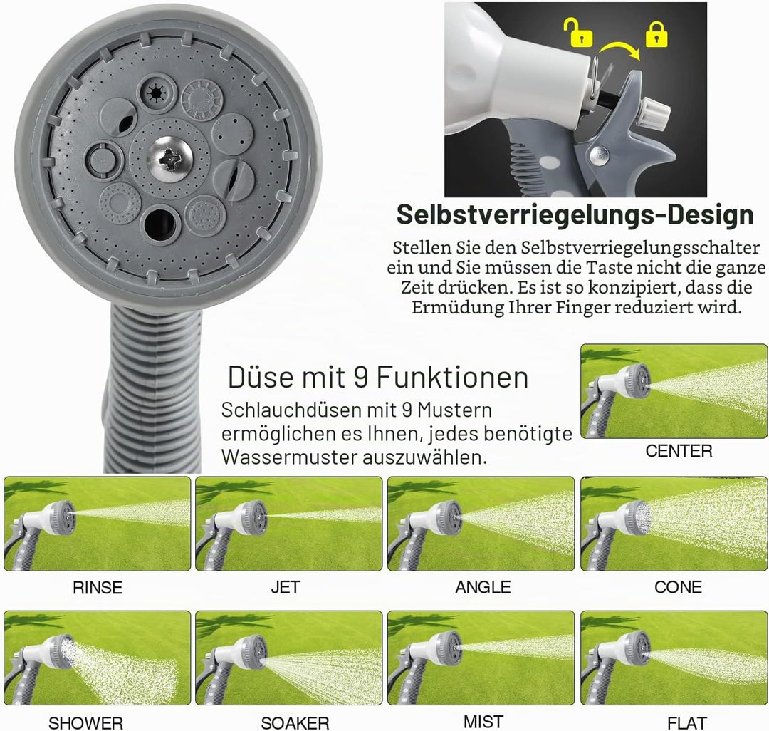 Schlauchtrommel 20m+2m mit Handbrause und Gartenschlauch, Schlauchaufroller 180° Schwenkbügel, Autom