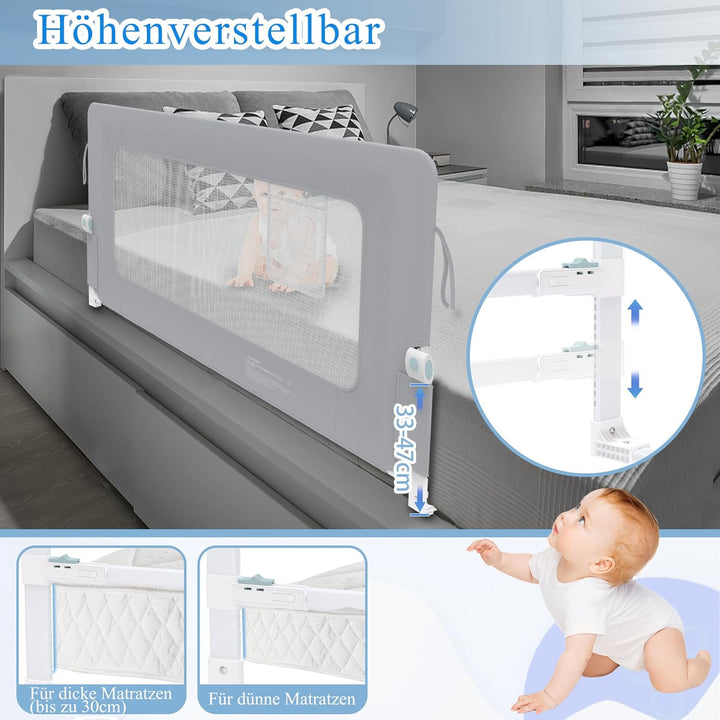 AufuN Bettgitter Rausfallschutz Portable 180cm, Faltbar Kinderbettgitter für Kinder Babybettgitter K