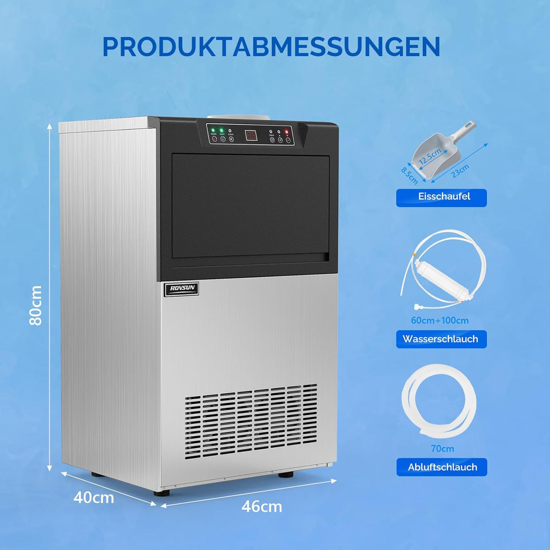 ROVSUN Gewerbliche Eiswürfelmaschine 73 kg/24 Std. Kommerzielle Eismaschine mit Kompressor 72 Stück/