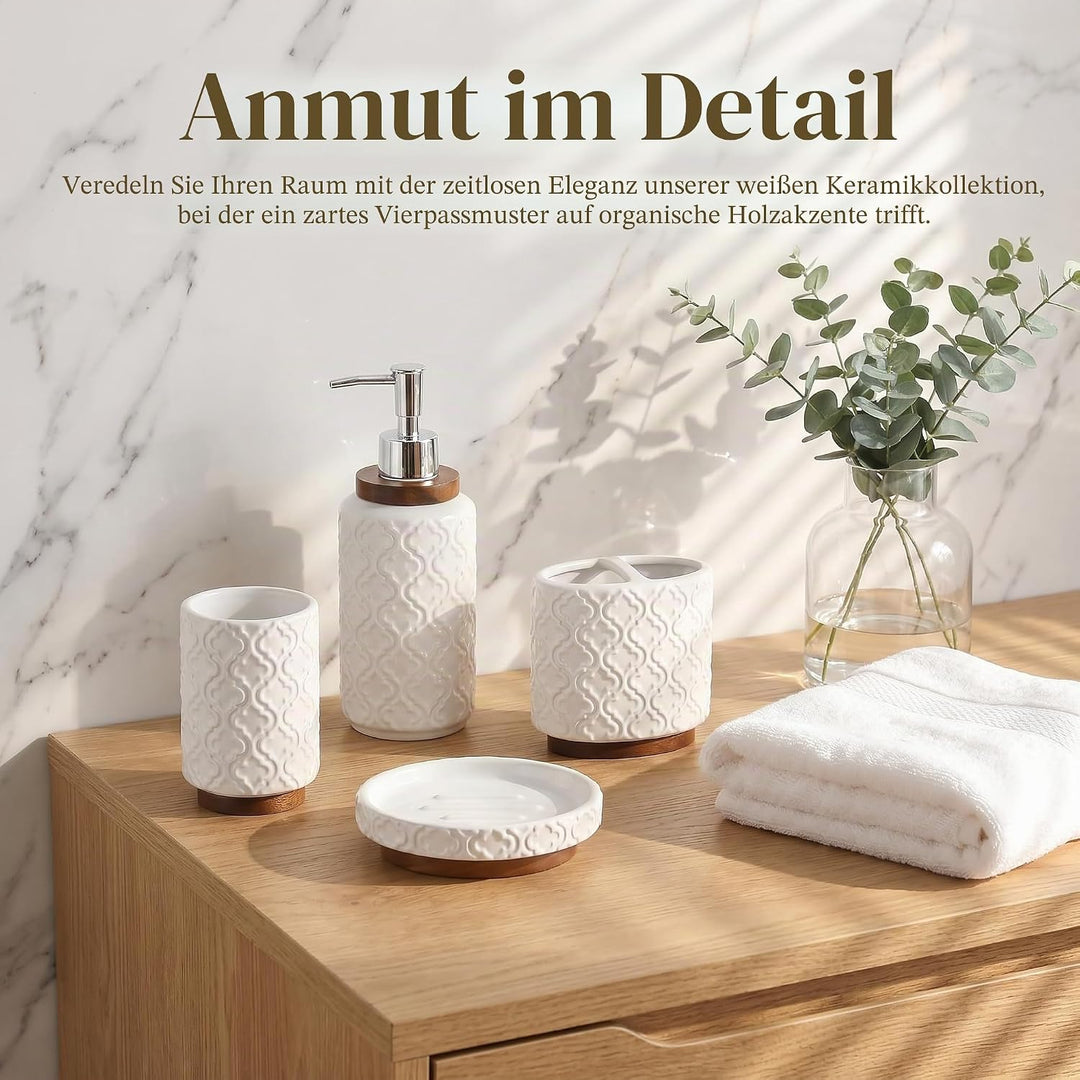 RQYIXI Geprägtes Keramik-Badezimmer-Zubehör-Set mit dunkelbraunem gebranntem Holz, marokkanisches Ra