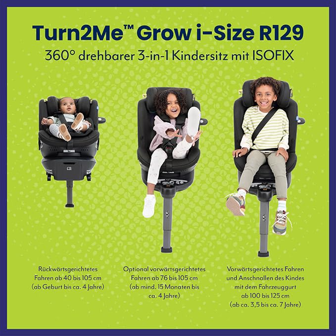 Graco Turn2Me™ Grow i-Size R129, 360° drehbarer Reboarder mit ISOFIX, Autositz bis ca. 7 Jahre (40-1