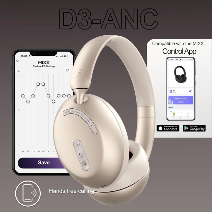 Mixx StreamQ D3 Over Ear ANC Wireless Kopfhörer Schwarz (Sand), sand