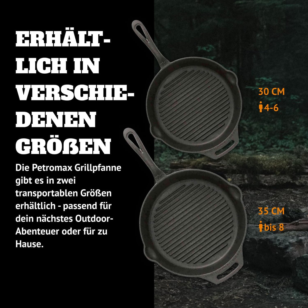 Petromax Grill-Feuerpfanne mit 2 Henkeln - Grillpfanne aus Gusseisen für alle Herdarten, Gasflamme,