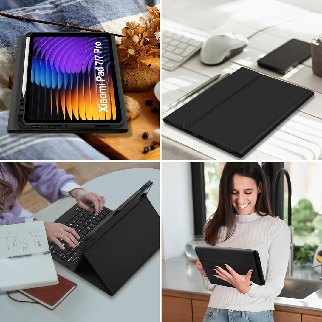 Hülle mit Tastatur für Xiaomi Pad 7/7 Pro 11.2 Zoll 2025, QWERTZ Layout Keyboard für Xiaomi Pad 7 Pr