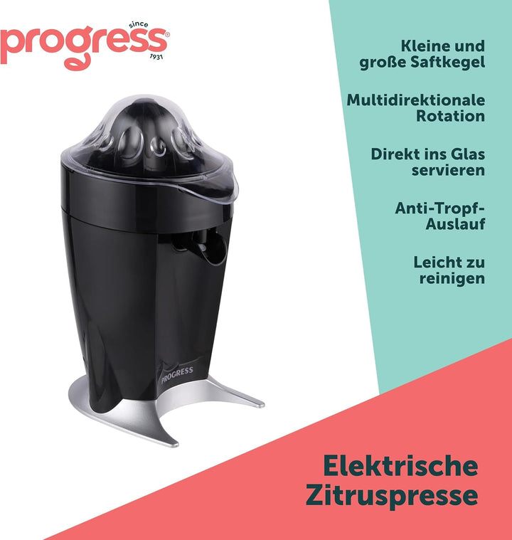 Progress Zitruspresse Elektrisch & Orangenpresse 60W, Saftpresse Elektrisch mit 2 Presskegel, Zitrus