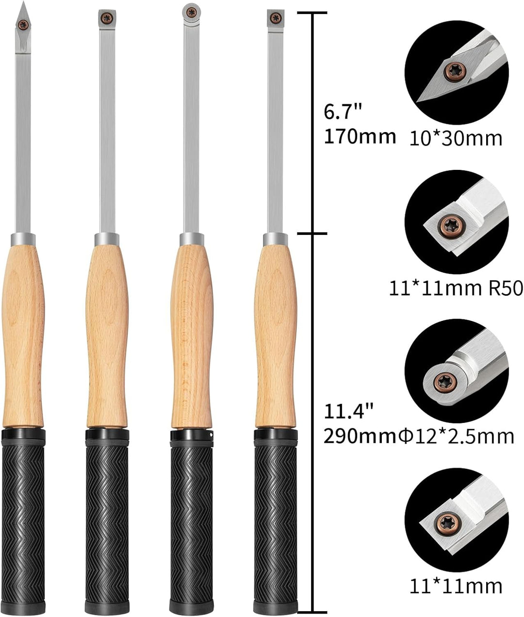 46.5cm Drechseleisen Set mit Hartmetall-Schneidplatten, 4 Stück Drechselmesser in Holzkoffer, Drechs