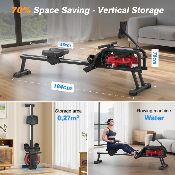 Neezee Rudergerät für zuhause, Rudergerät Wasser mit Professioneller Tablet-Halterung, Max 150kg Bel