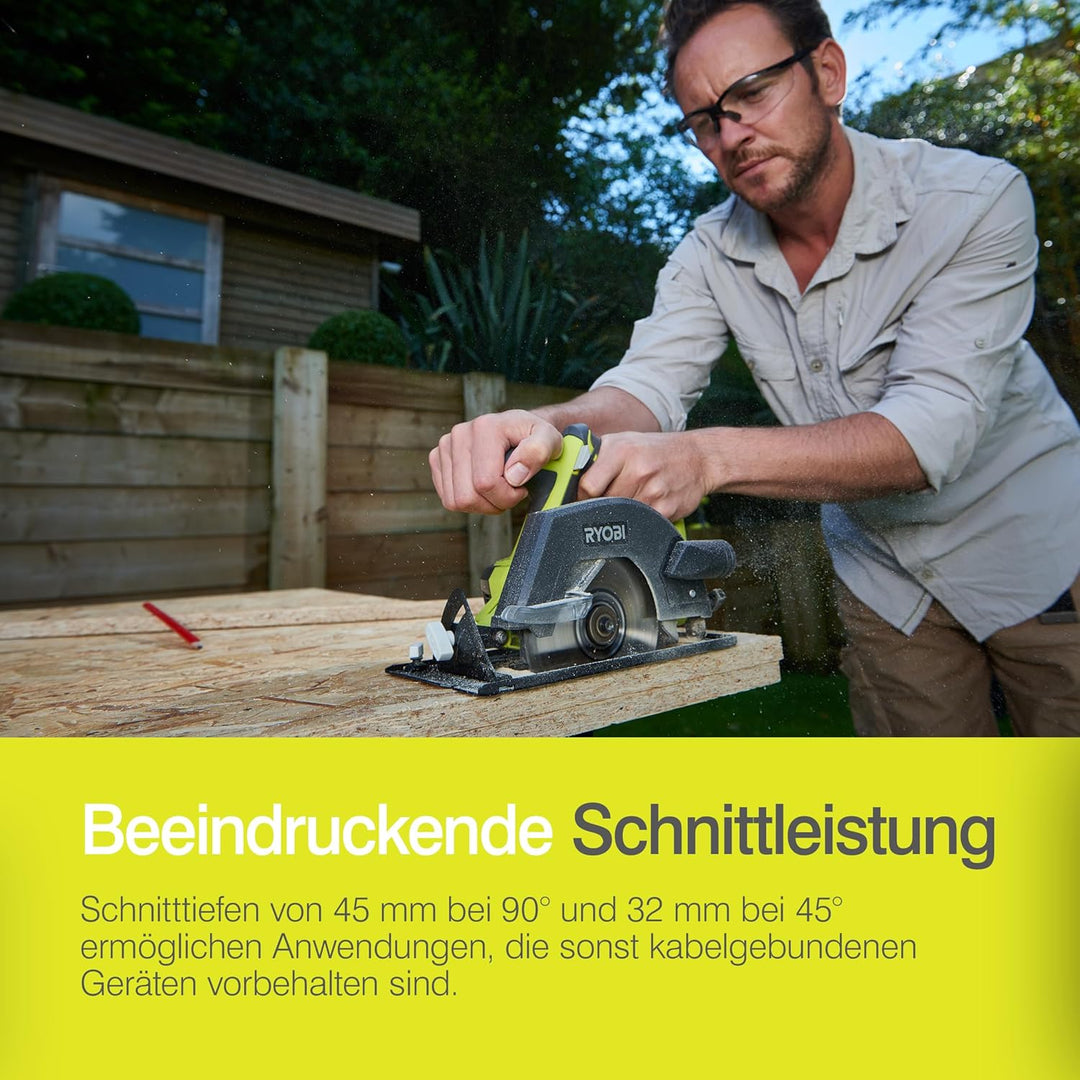RYOBI 18 V ONE+ Akku-Handkreissäge R18CSP-0, 150 mm Sägeblatt, werkzeuglose Einstellung, präzise Sch