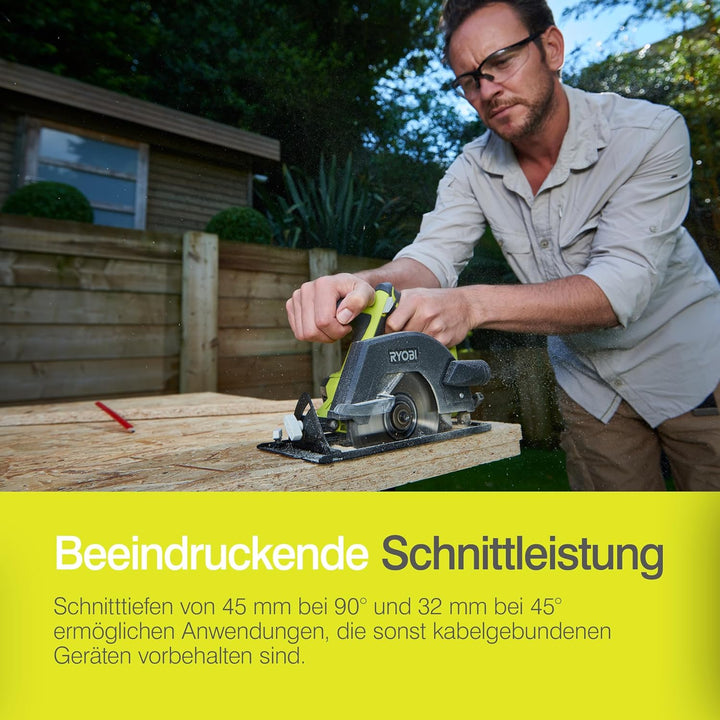RYOBI 18 V ONE+ Akku-Handkreissäge R18CSP-0, 150 mm Sägeblatt, werkzeuglose Einstellung, präzise Sch