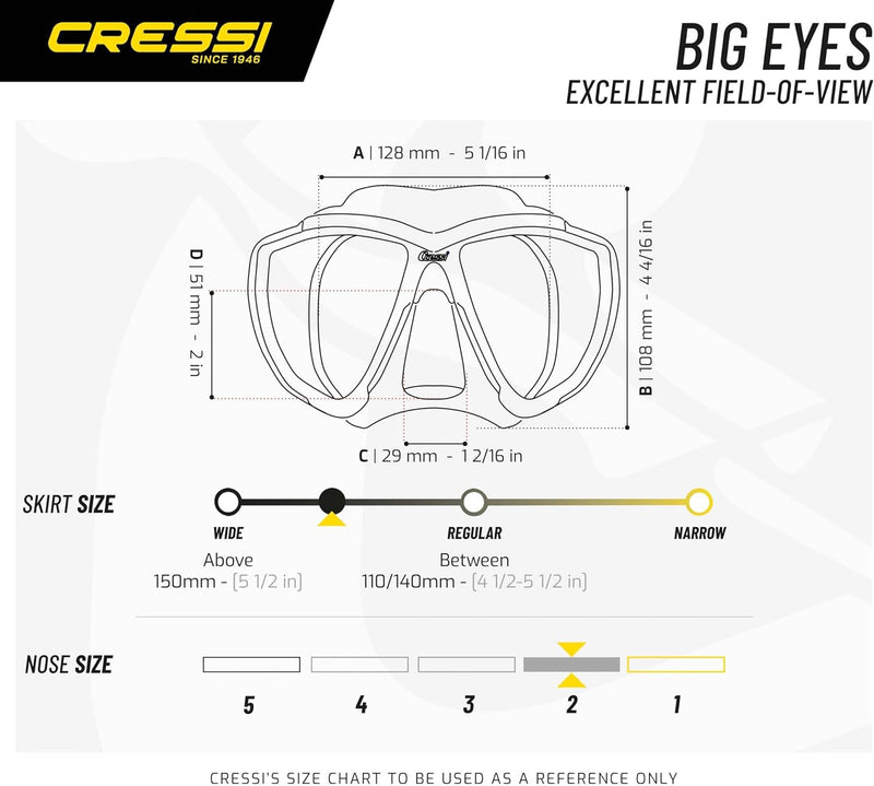 Cressi Tauchmaske Big Eyes Crystal Klar/Schwarz, Klar/Schwarz