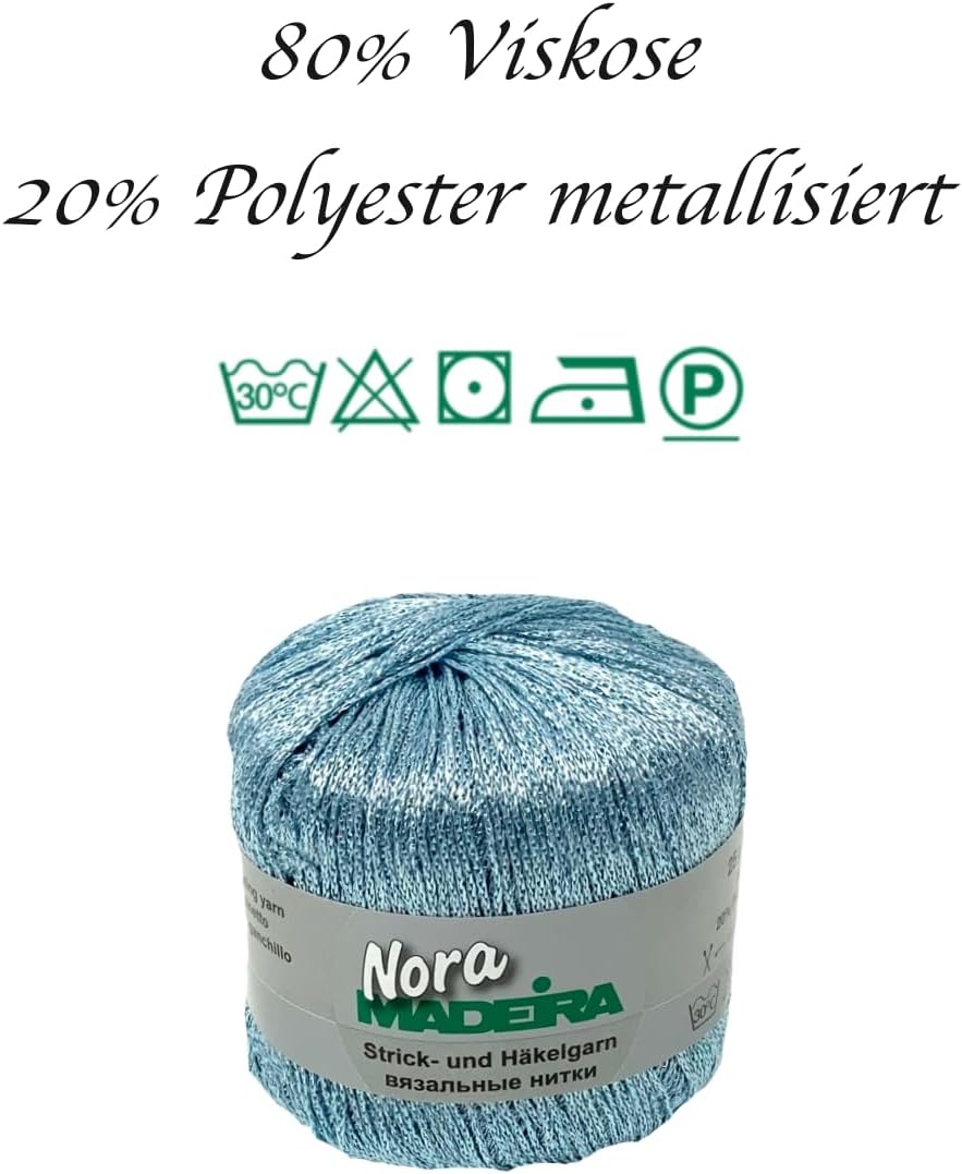 Häkelgarn Glitzergarn Strickgarn metallisiertes Haekelgarn Madeira Nora 5x25g Farbe 333 hellblau, 33