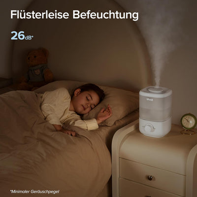 LEVOIT 2,5L Mini Luftbefeuchter bis 25H für Schlafzimmer Kinderzimmer, 26dB leise Top-Fill Humidifie