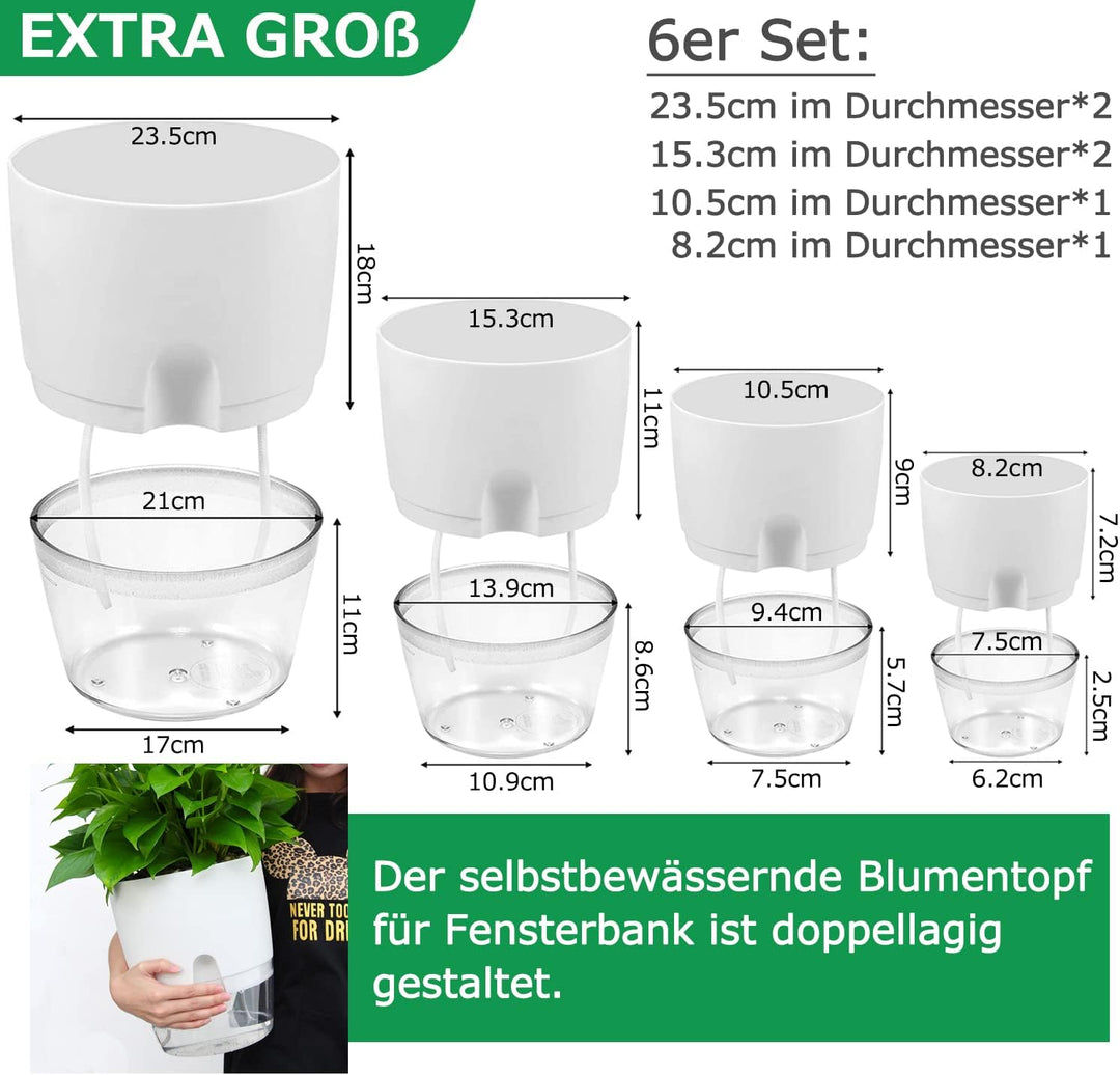 iDattel Kräutertopf Küche Set Fensterbank selbstbewässernd-6er Set Kräutergarten für die Küche,23.5/