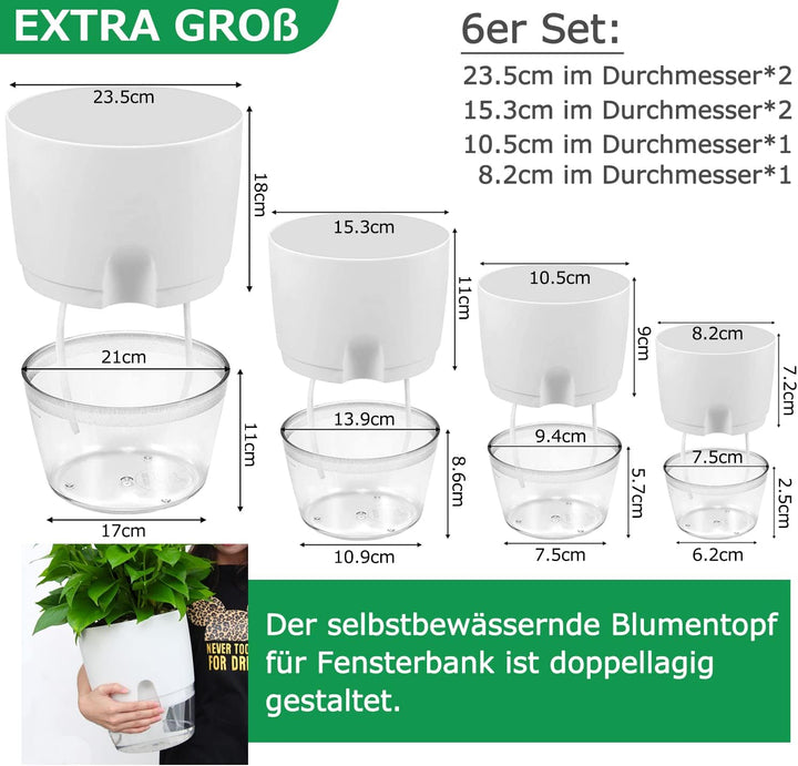 iDattel Kräutertopf Küche Set Fensterbank selbstbewässernd-6er Set Kräutergarten für die Küche,23.5/