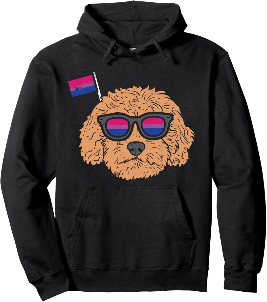 Goldendoodle Dog Glasses LGBTQ Bisexual Flag Gay Pride Bi Pullover Hoodie