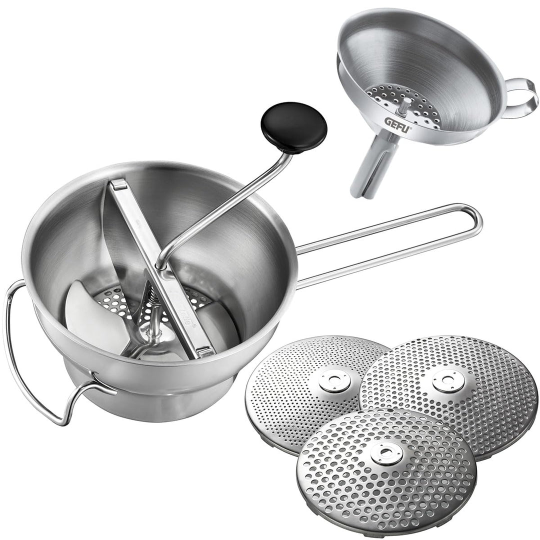Küchenhelfer Set: GEFU Passiergerät Flotte Lotte® & GEFU Einfülltrichter VERSARE - manuelle Edelstah