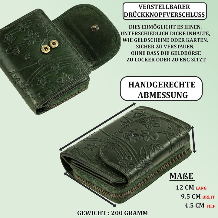 MATADOR |SARAGOSSA| RFID Blocker Leder Portemonnaie Damen| Geldbeutel Portmonee Damen mit Geschenk B
