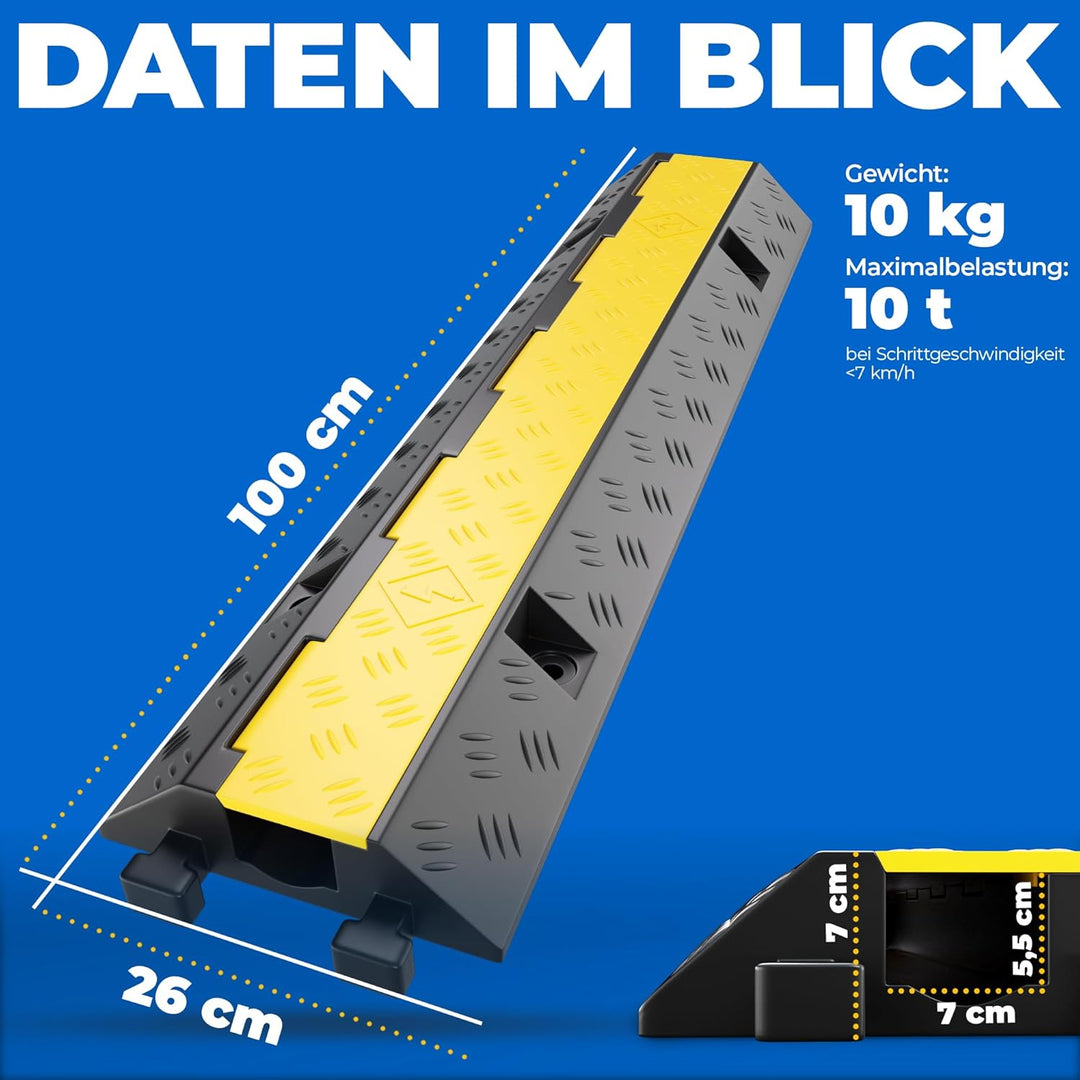 1 Kanal Kabelbrücke mit Deckel überfahrbar Stolperschutz Rampe Brücke Protektor | 10 t Tragkraft Gum