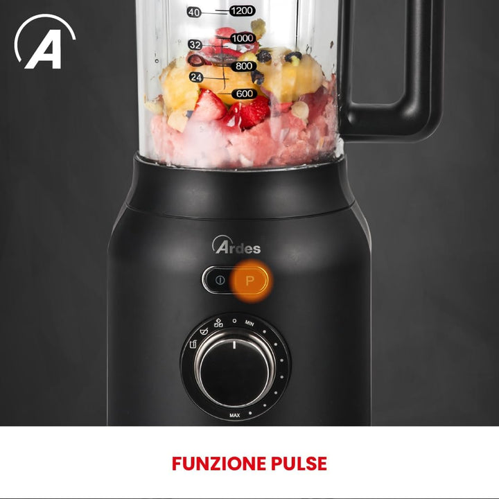 Ardes - ARFRUL01 POSEIDON Standmixer mit hoher Geschwindigkeit, 6 Klingen aus Edelstahl mit Glasbech
