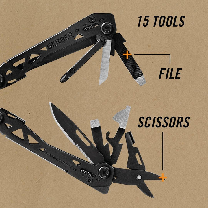 Gerber Multi-Tool mit Gürtel-Clip und 15 Funktionen, Suspension NXT, Gewicht: 190 g, Länge geschloss