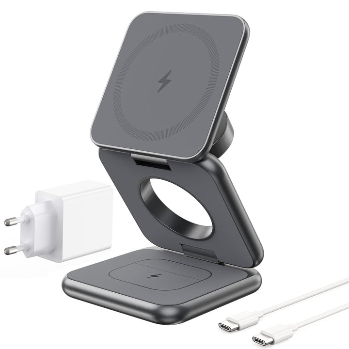 KU XIU X40 3 in 1 Induktive Ladestation – Magnetisches Kabelloses Ladegerät, Faltbares Reiseladegerä