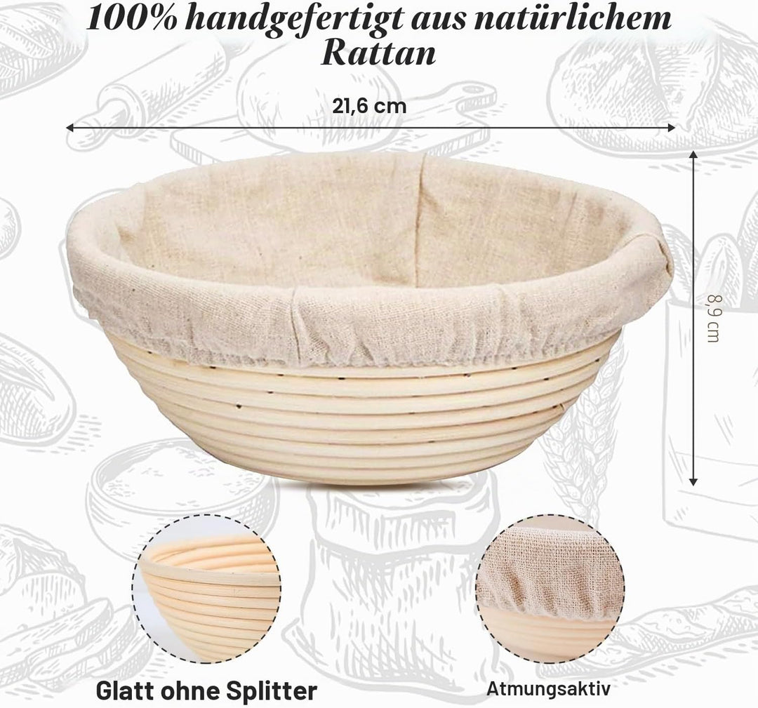 Brotgärkörbe, Banneton-Korb, Sauerteig-Gärkörbe, Gärkörbe mit Einlagen, für professionelle und priva