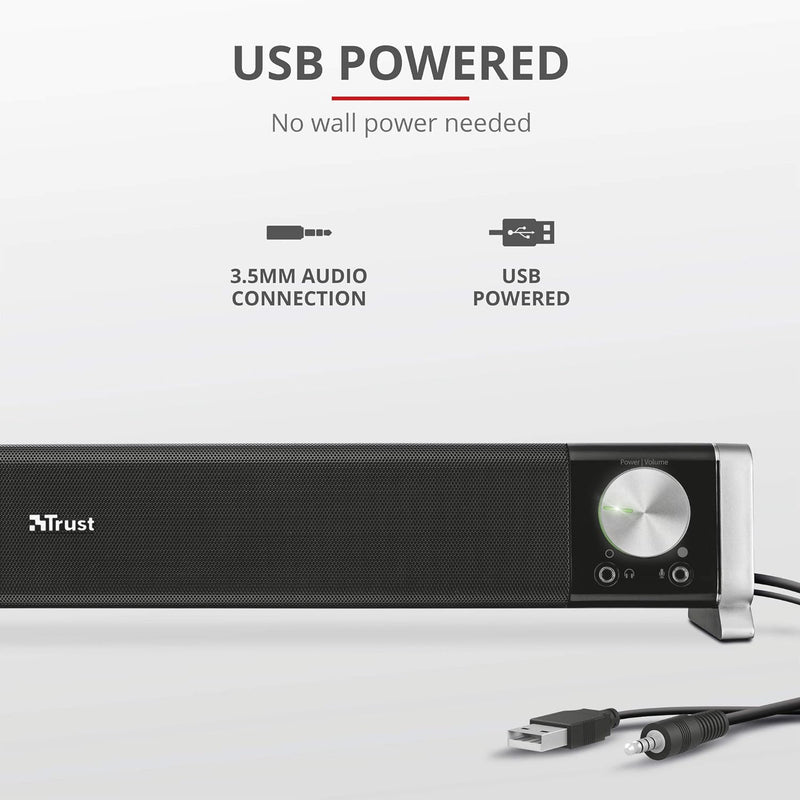 Trust Asto Soundbar 12 W Spitzenleistung (6 W RMS), PC Lautsprecher, USB Betrieb, 3,5 mm AUX Anschlu