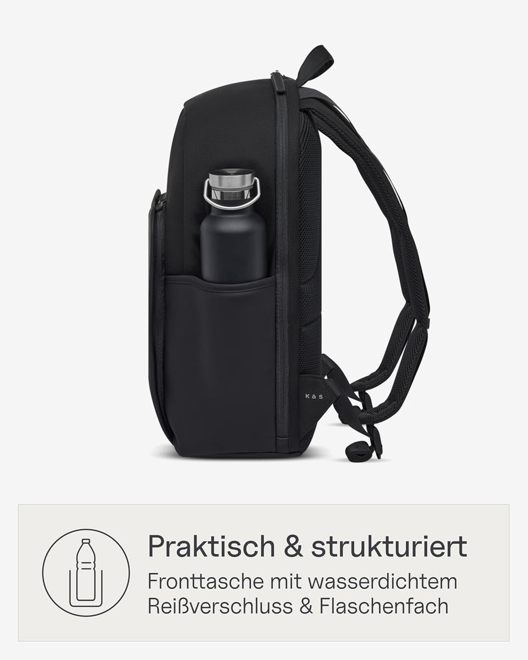 Kapten & Son Rucksack Aalborg NEW All Black 18 L | Rucksack Damen & Herren Schwarz | Handgepäck Ruck
