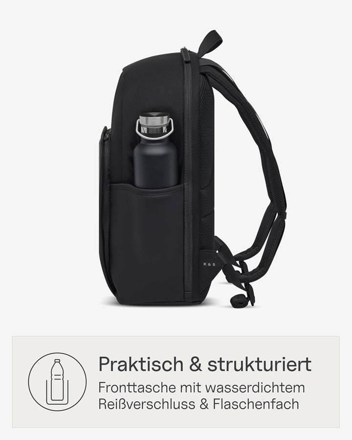 Kapten & Son Rucksack Aalborg NEW All Black 18 L | Rucksack Damen & Herren Schwarz | Handgepäck Ruck