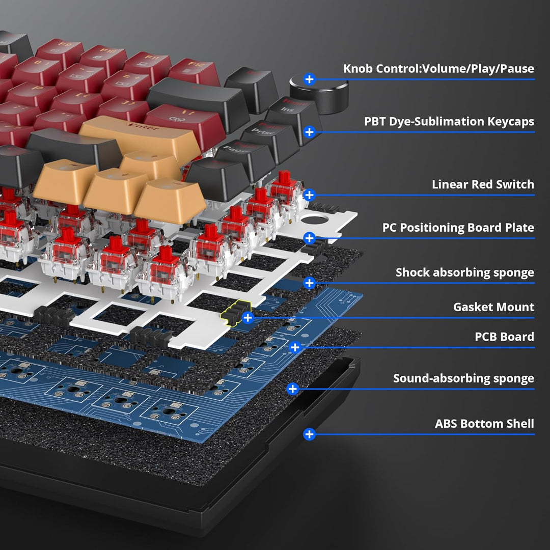 SOLIDEE 75% mechanische Gaming-Tastatur,hot-swap-fähige Tastatur mit rote Schalter,RGB-Hintergrundbe